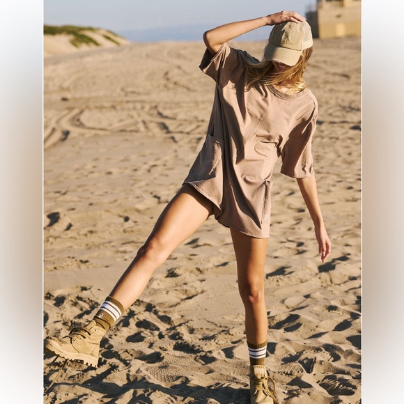 free people movement Pants - FP Movement Women’s Hot Shot Tee Romper Mocha Latte Size Small
